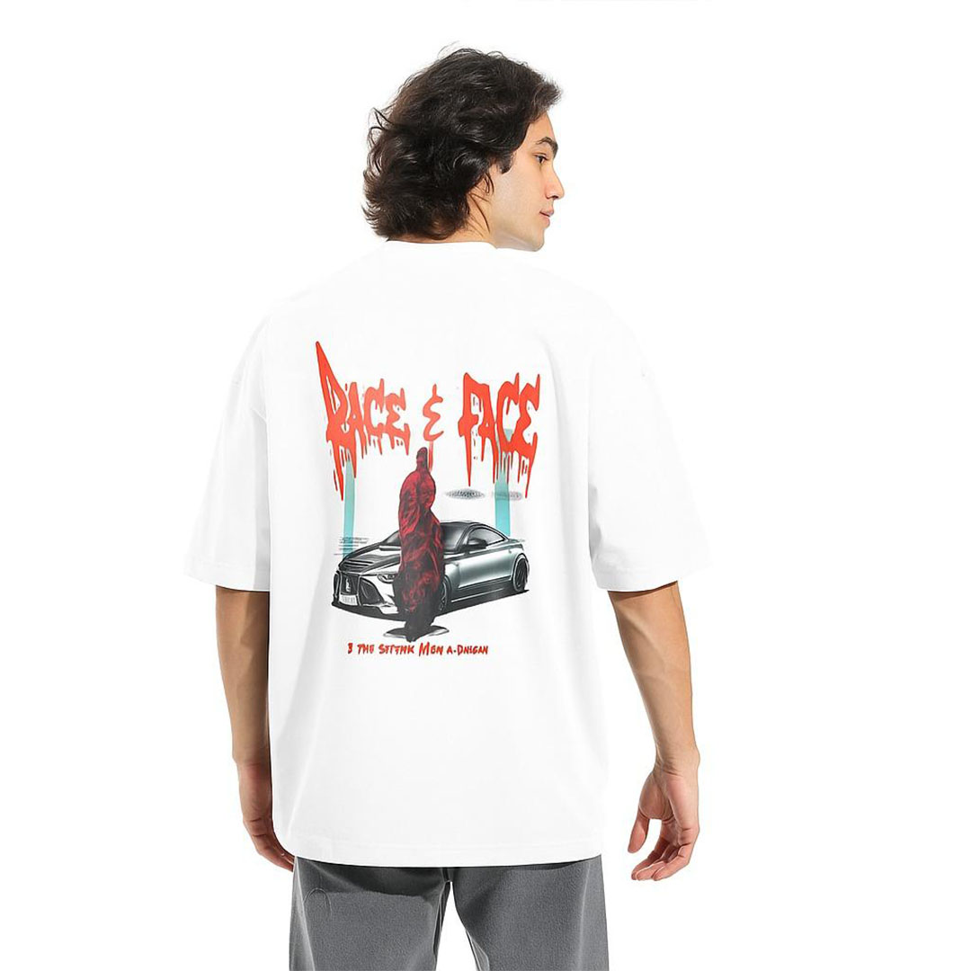 تيشيرت أوفر سايز مطبوع - أبيض