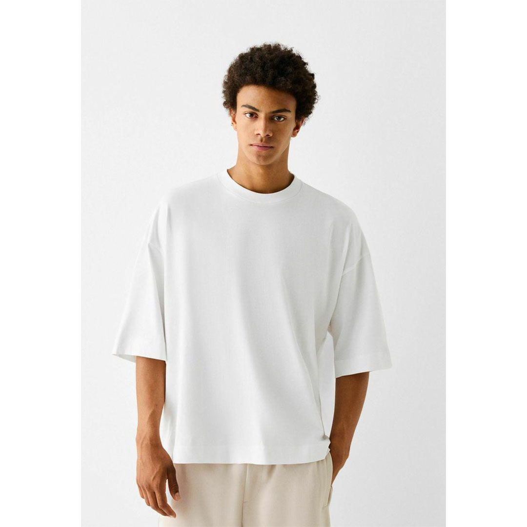 تيشيرت اوفر سايز قطن رجالي - أبيض