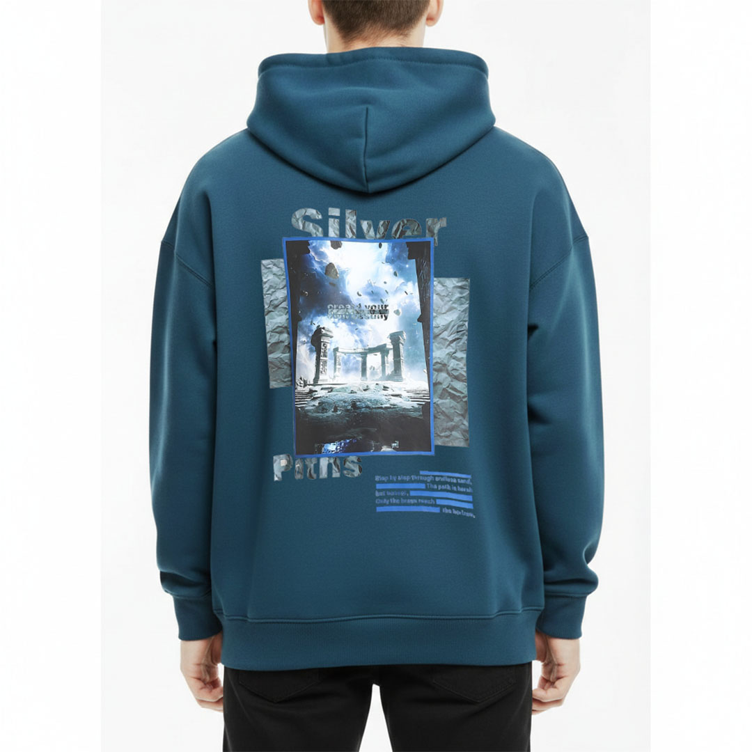 هودي أوفر سايز مريح مطبوع - نيلي