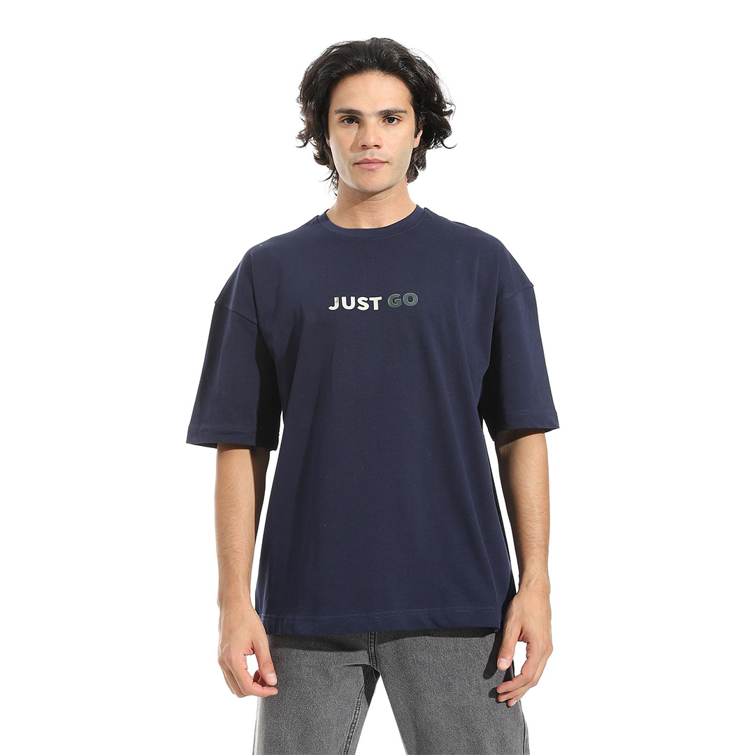 تيشيرت أوفر سايز مطبوع - أزرق غامق