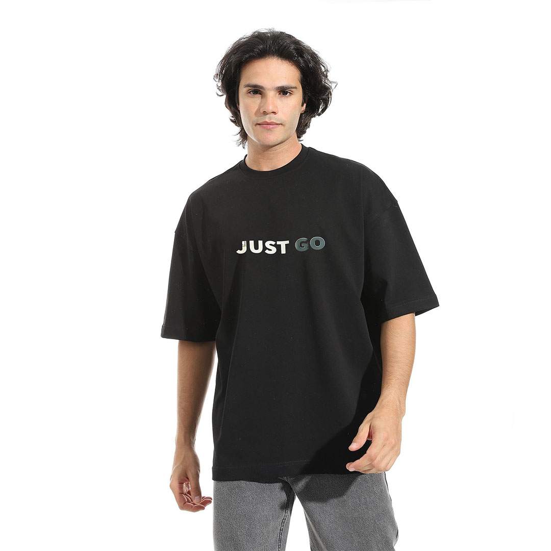 تيشيرت أوفر سايز مطبوع - أسود