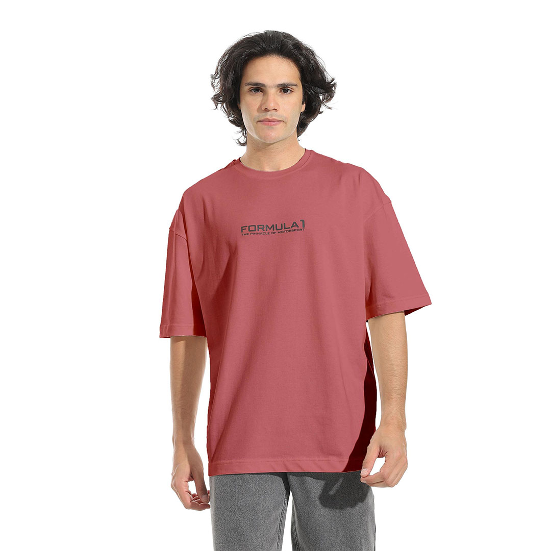 تيشيرت قطن أوفر سايز مطبوع - برجندي