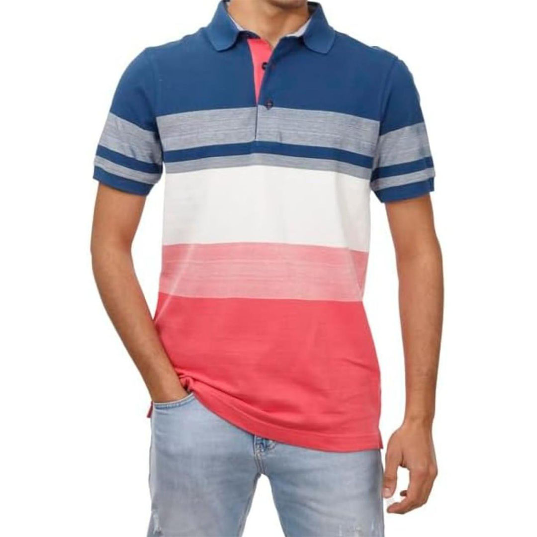 تيشيرت بولو رجالي - أزرق/أبيض/وردي
