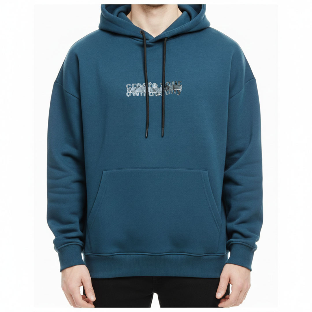 هودي أوفر سايز مريح مطبوع - نيلي