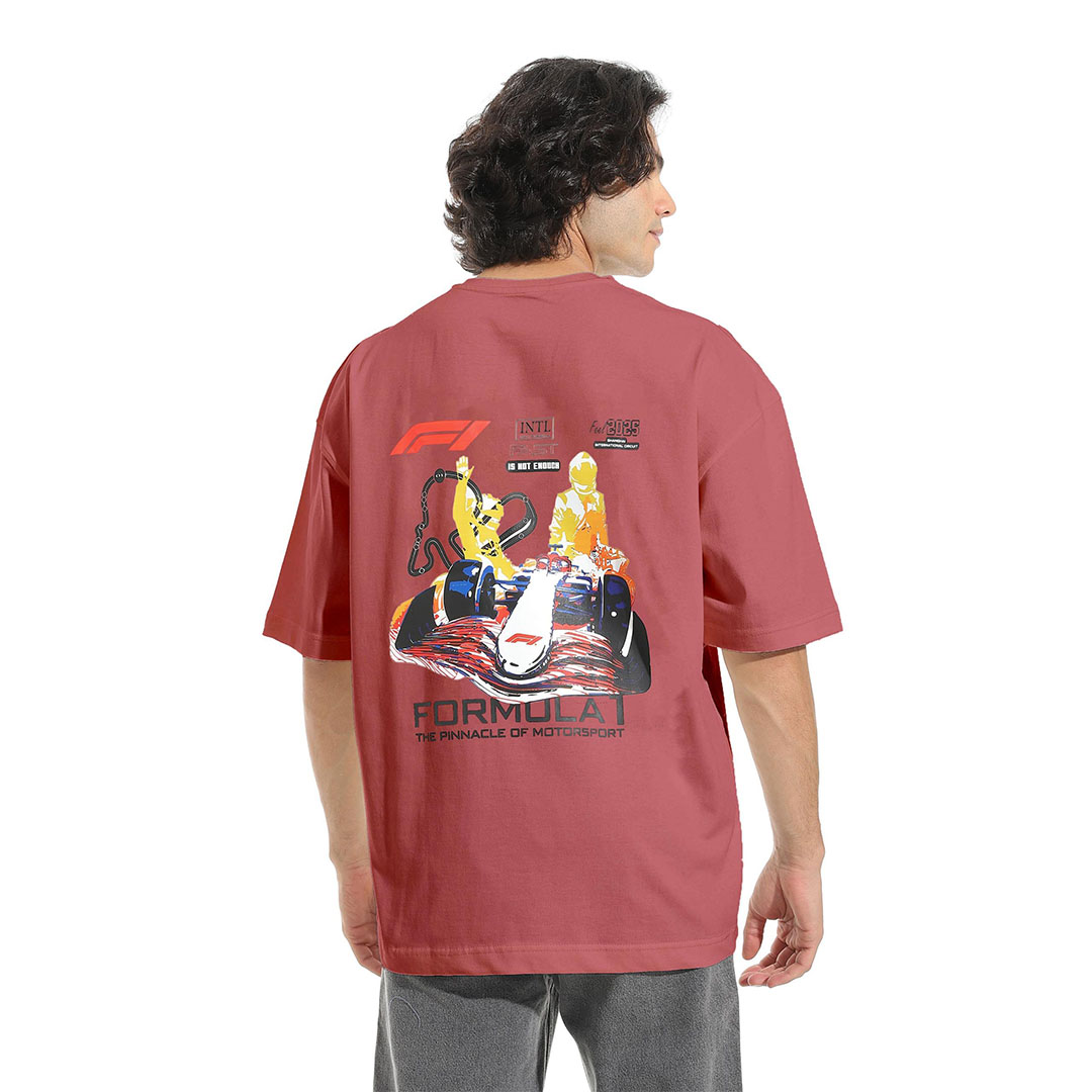 تيشيرت قطن أوفر سايز مطبوع - برجندي