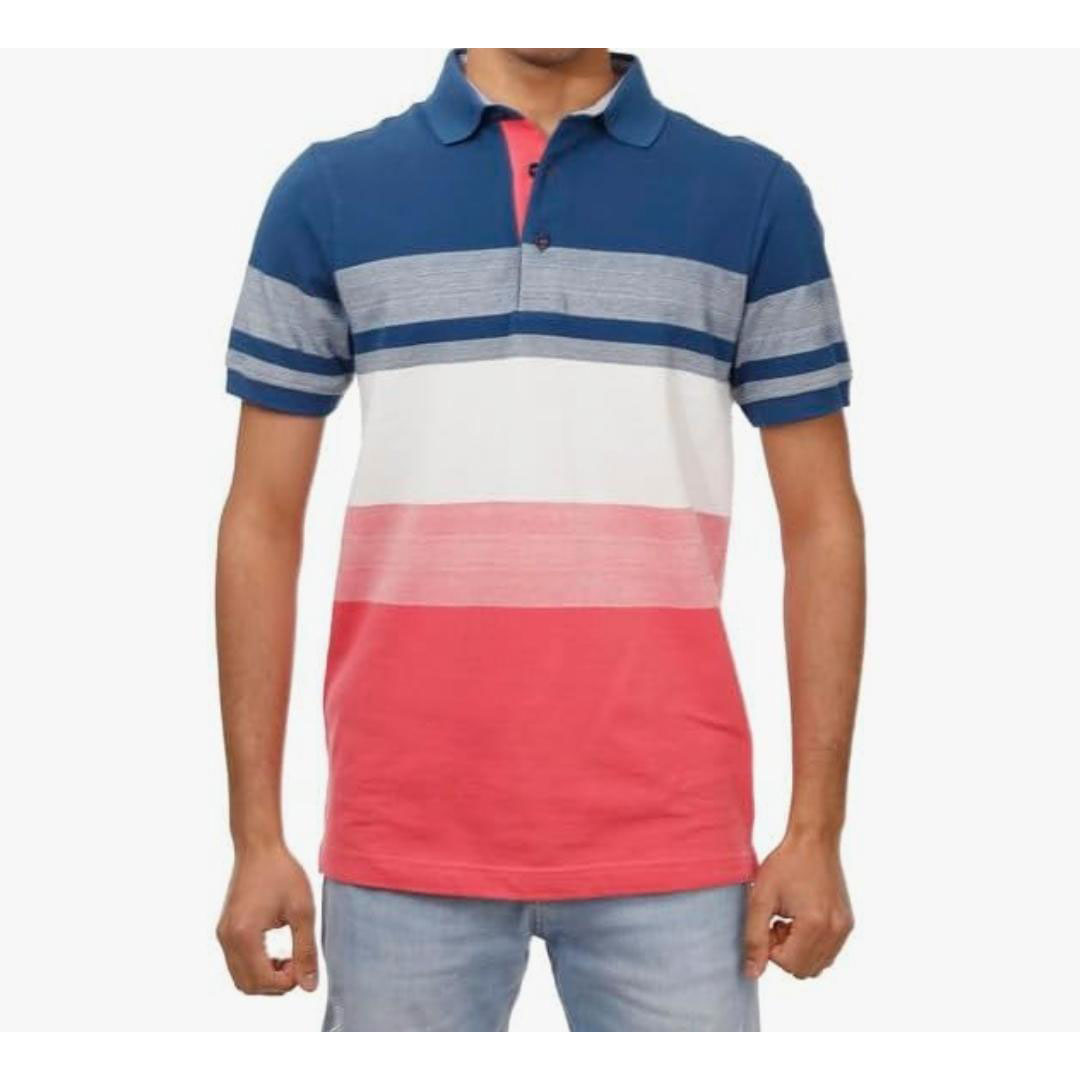 تيشيرت بولو رجالي - أزرق/أبيض/وردي
