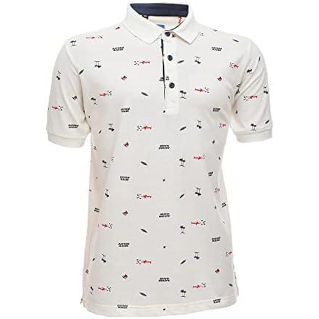 تيشيرت بولو رجالي منقوش - أبيض
