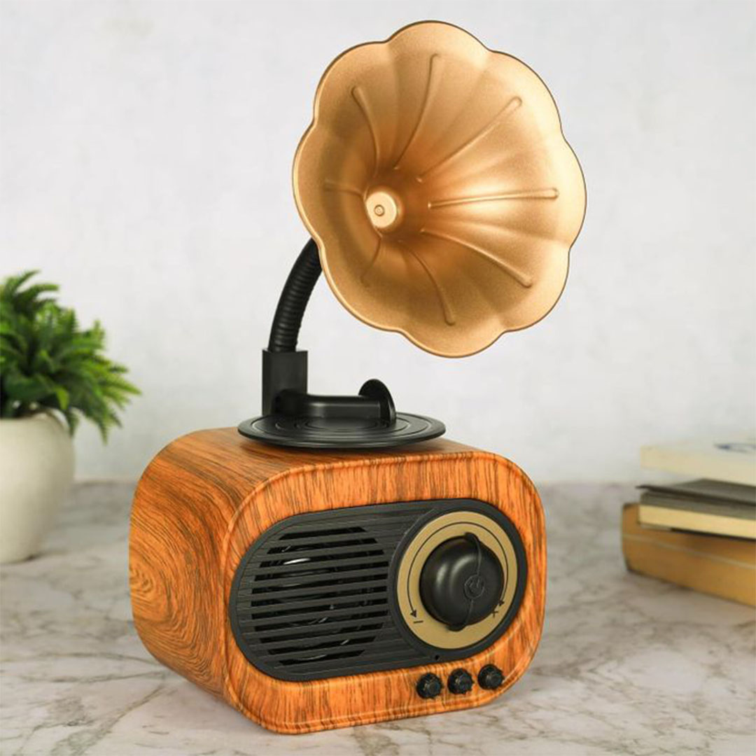 بلوتوث سبيكر شكل جرامافون - بني