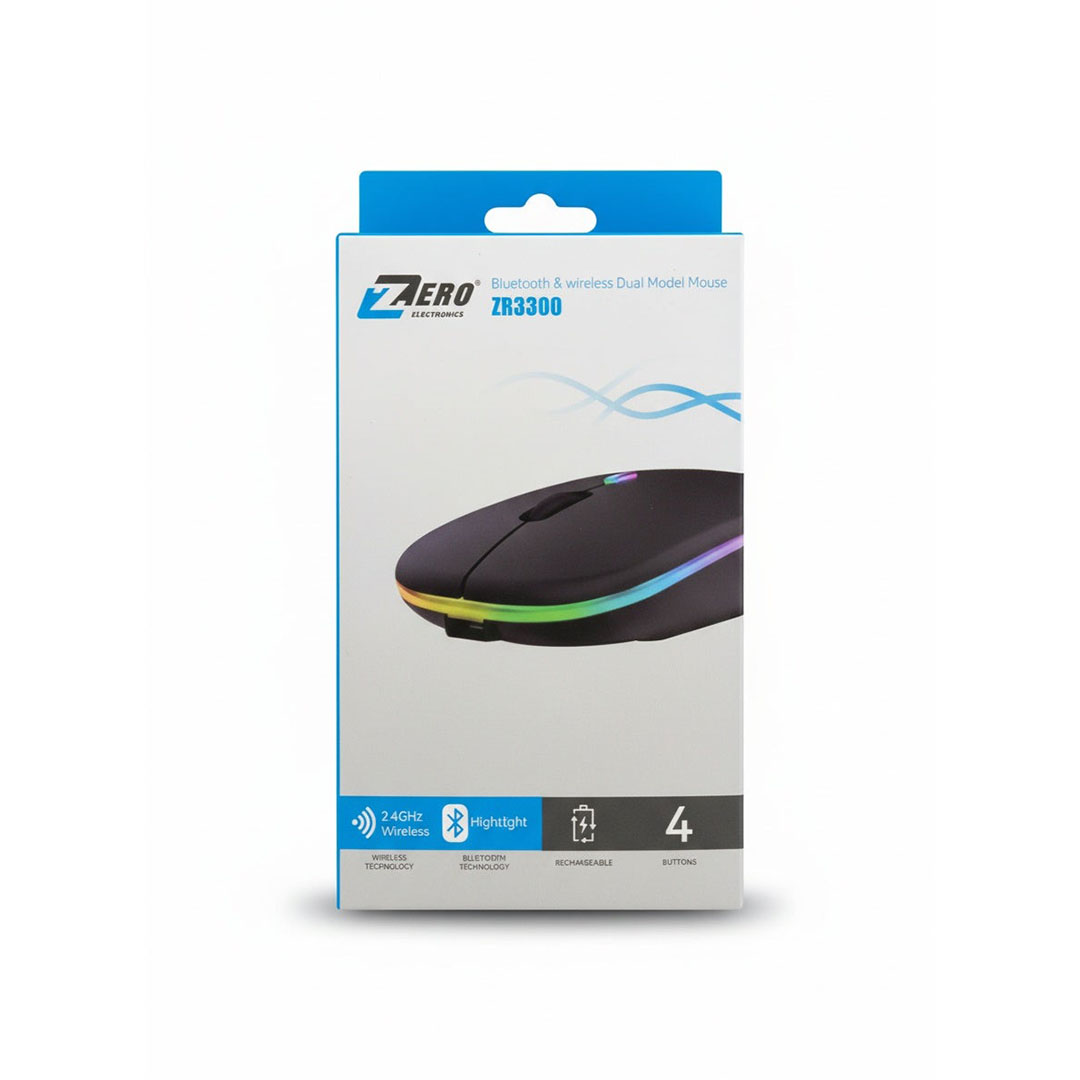 فأرة لاسلكية بلوتوث ZERO ZR3300 RGB قابلة للشحن - أسود - ZR3300
