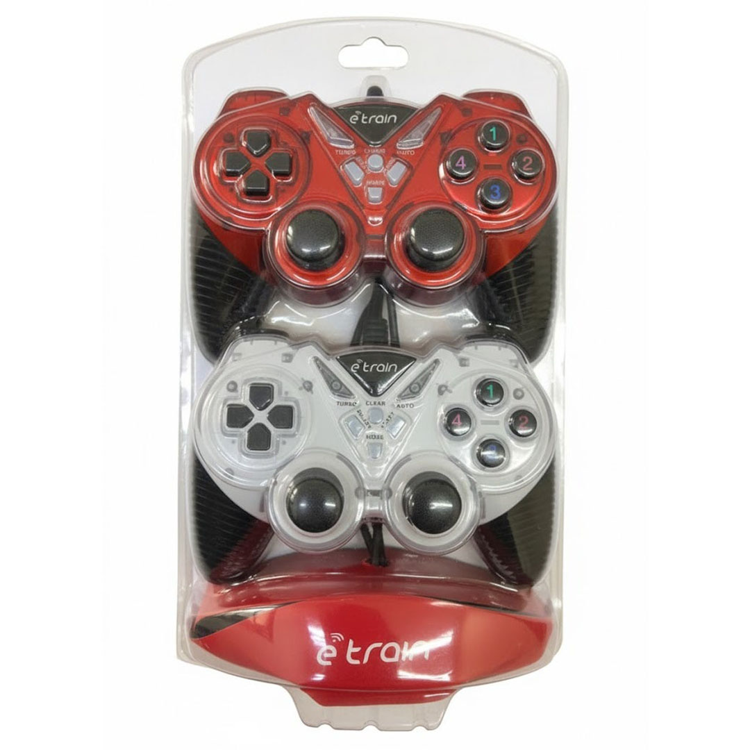 حزمة وحدات تحكم الألعاب السلكية من E-Train - أحمر وأبيض