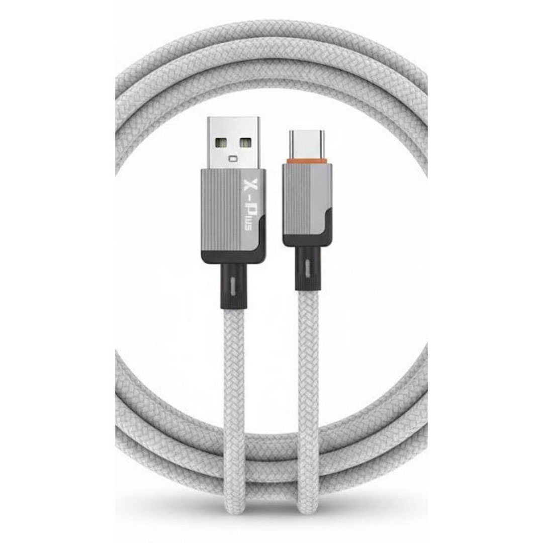 كابل شحن USB-C X-Plus 6A مضفر 1 متر - رمادي - 6A