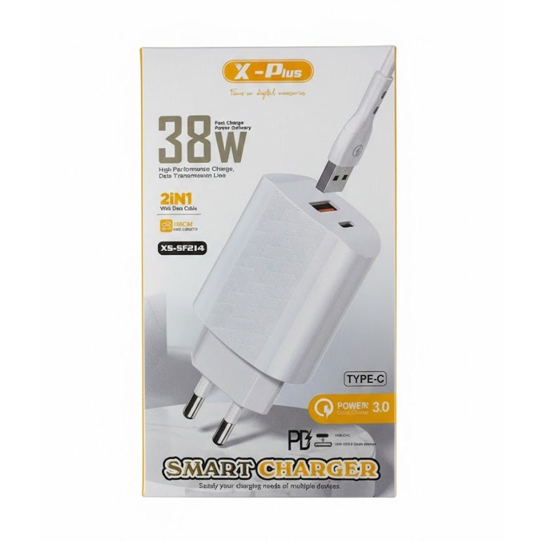 شاحن X-Plus ذكي 38W مع كابل 2 في 1 - أبيض - 38W
