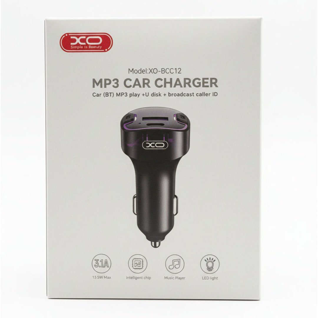 شاحن سيارة بلوتوث MP3 XO BCC12 FM USB مزدوج 15 وات - أسود