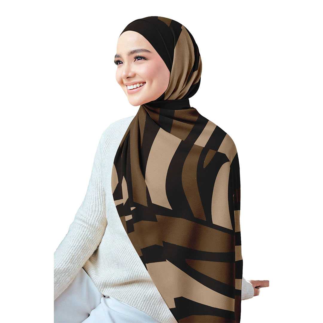 سولى طرحة مطبوعة شيفون كريب - بني