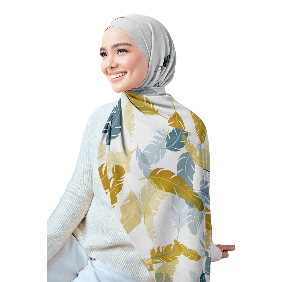 سولى طرحة مطبوعة شيفون كريب - أوف وايت/أصفر