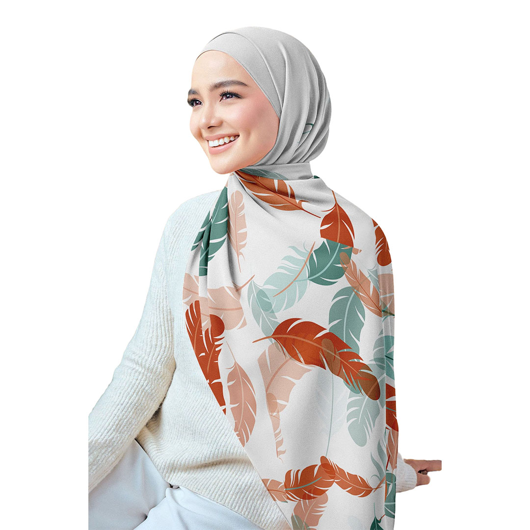 سولى طرحة مطبوعة شيفون كريب - أوف وايت/أحمر