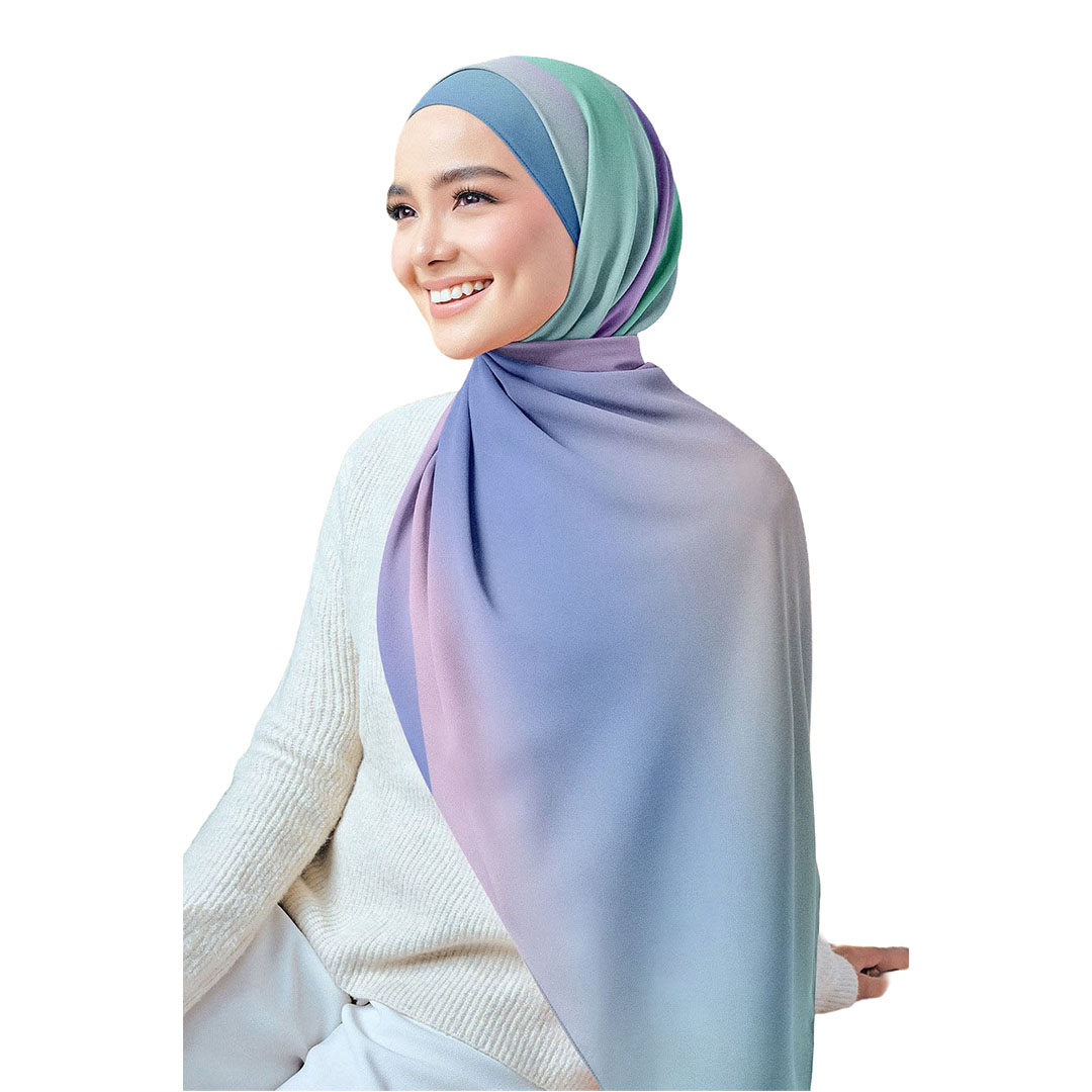 سولى طرحة شيفون كريب مطبوعة - أزرق