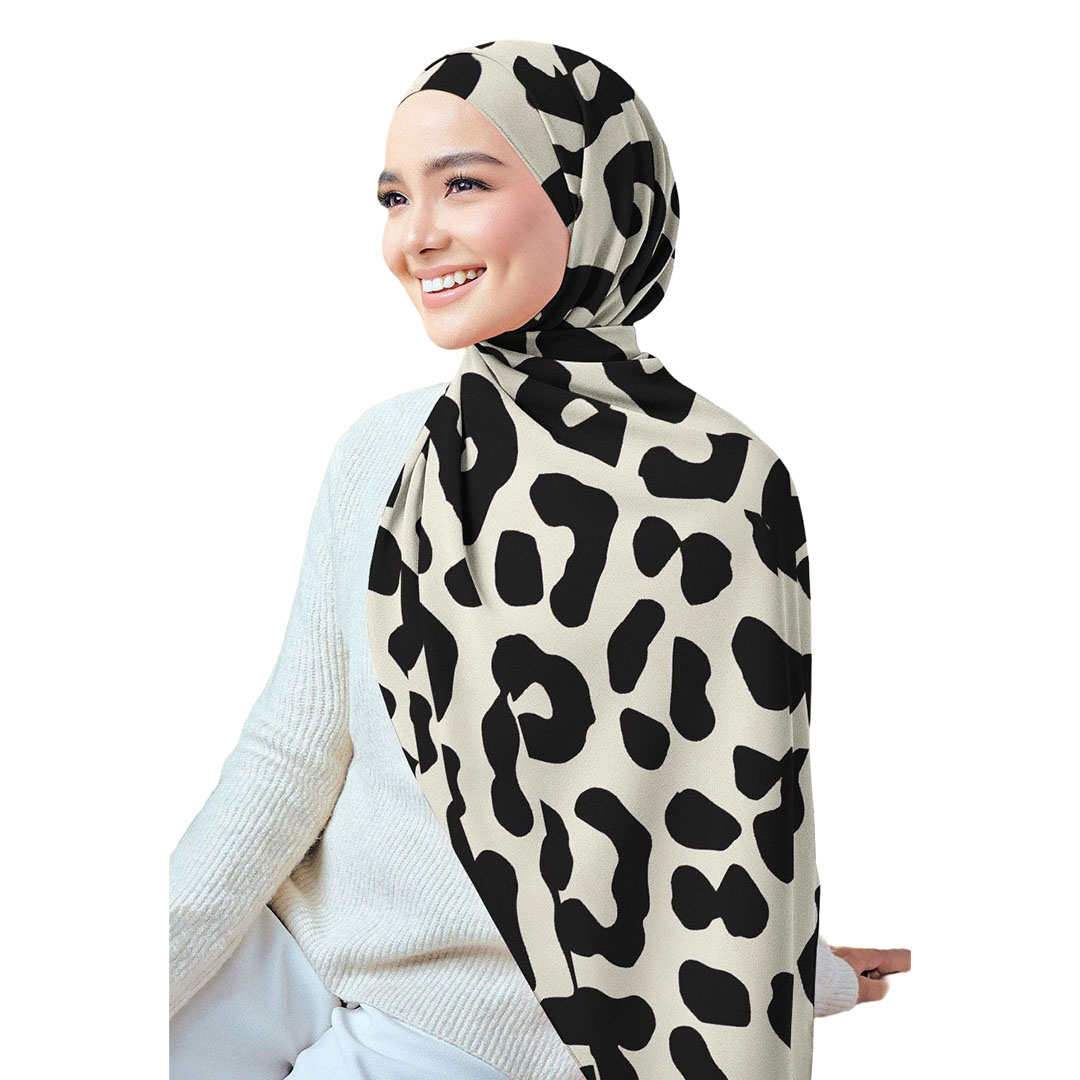 سولى طرحة شيفون كريب مطبوعة - أوف وايت/أسود