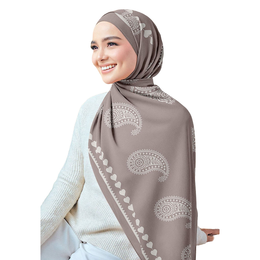 سولى طرحة شيفون كريب مطبوعة - بيج/أبيض