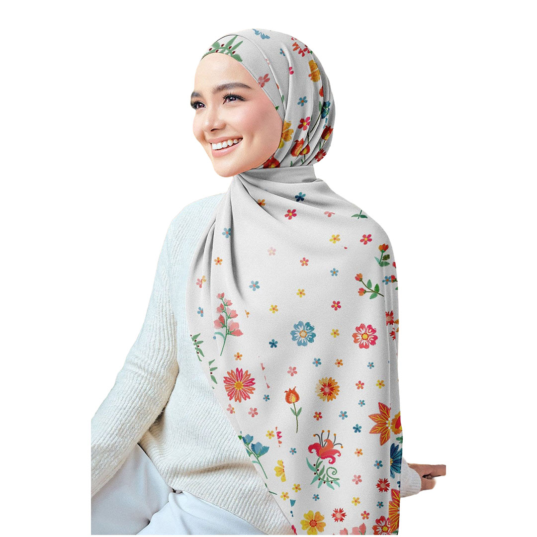 سولى طرحة شيفون كريب مطبوعة - نقشات ورود