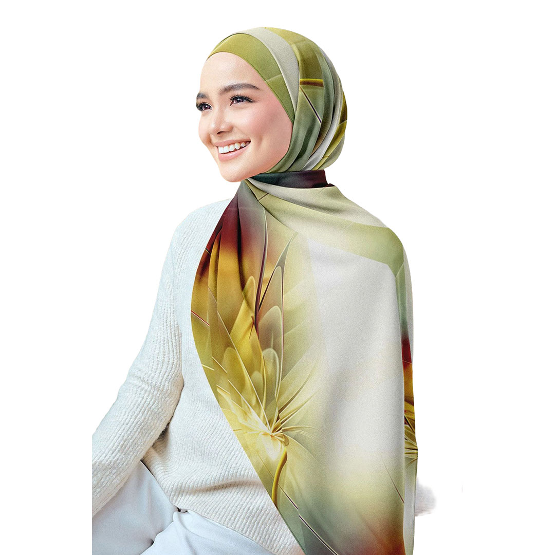 سولى طرحة شيفون كريب مطبوعة - زيتي