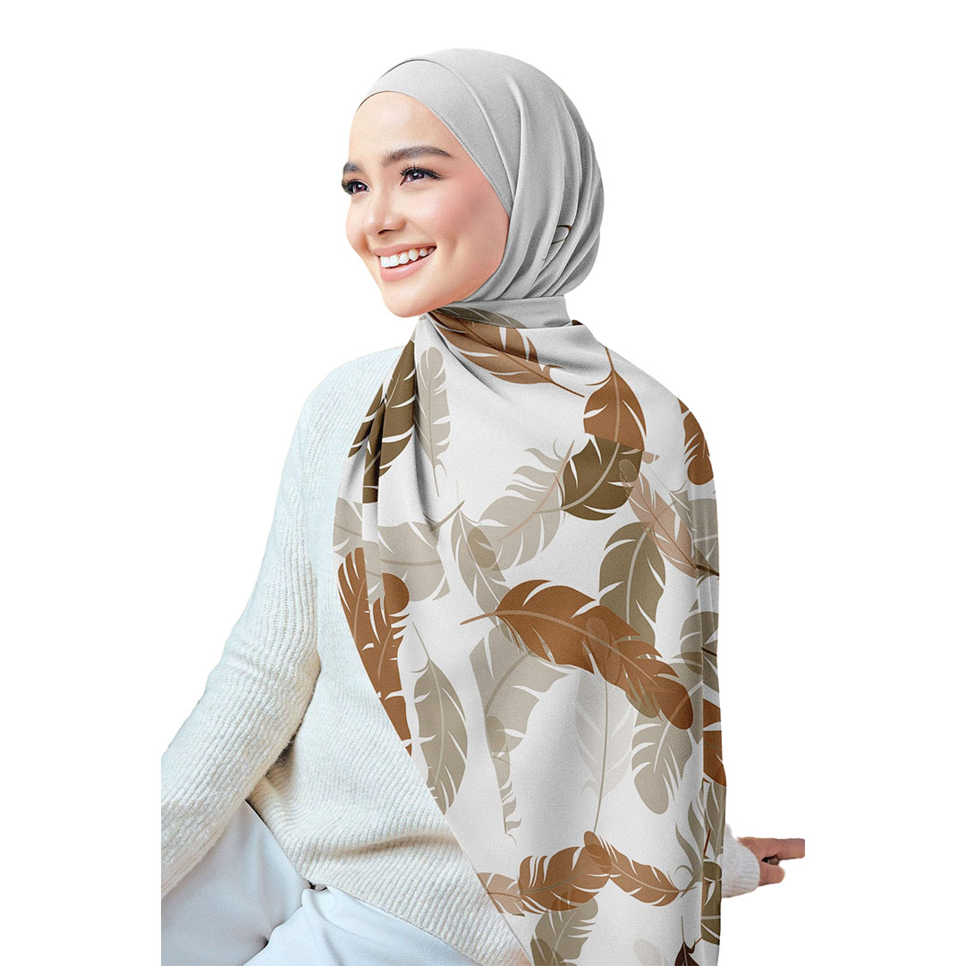 سولى طرحة مطبوعة شيفون كريب - أوف وايت/بني