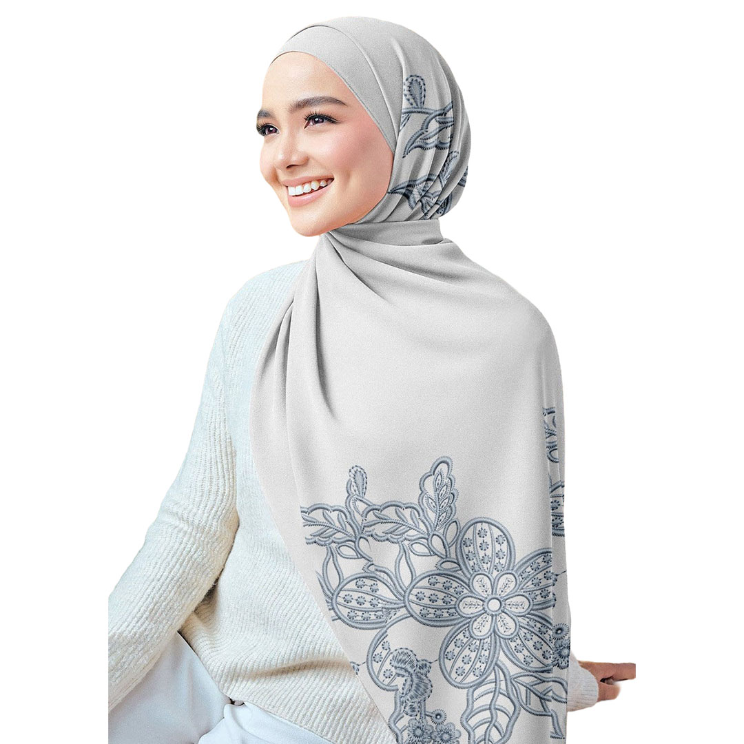 سولى طرحة شيفون كريب مطبوعة - رمادي