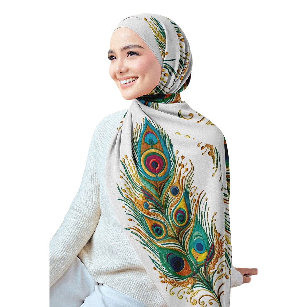 سولى طرحة شيفون كريب مطبوعة - ريشة