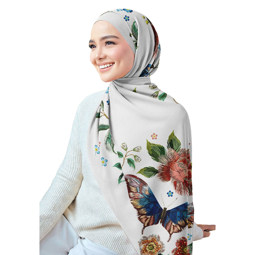 سولى طرحة شيفون كريب مطبوعة - فراشة