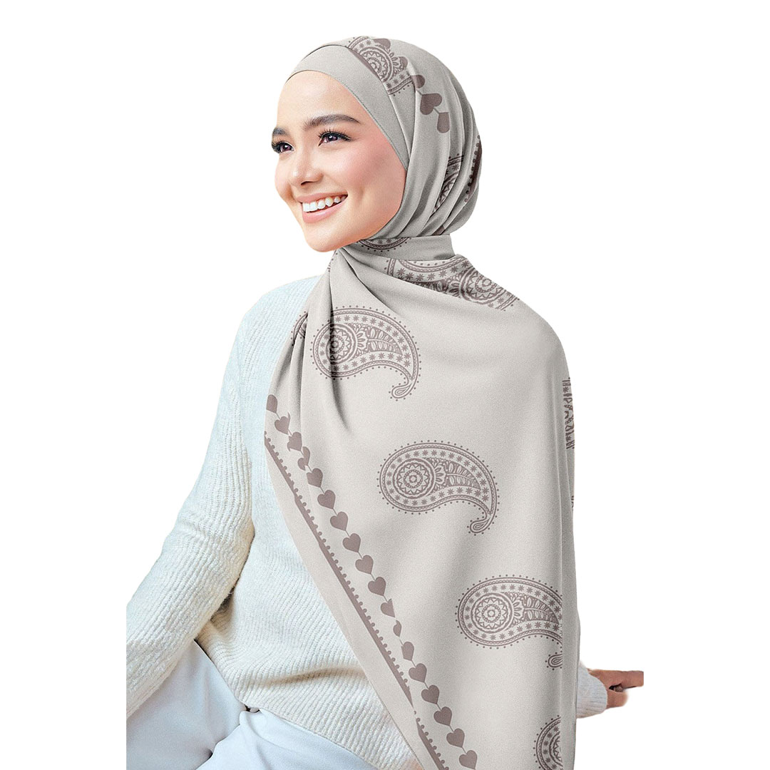 سولى طرحة شيفون كريب مطبوعة - أبيض/كافية