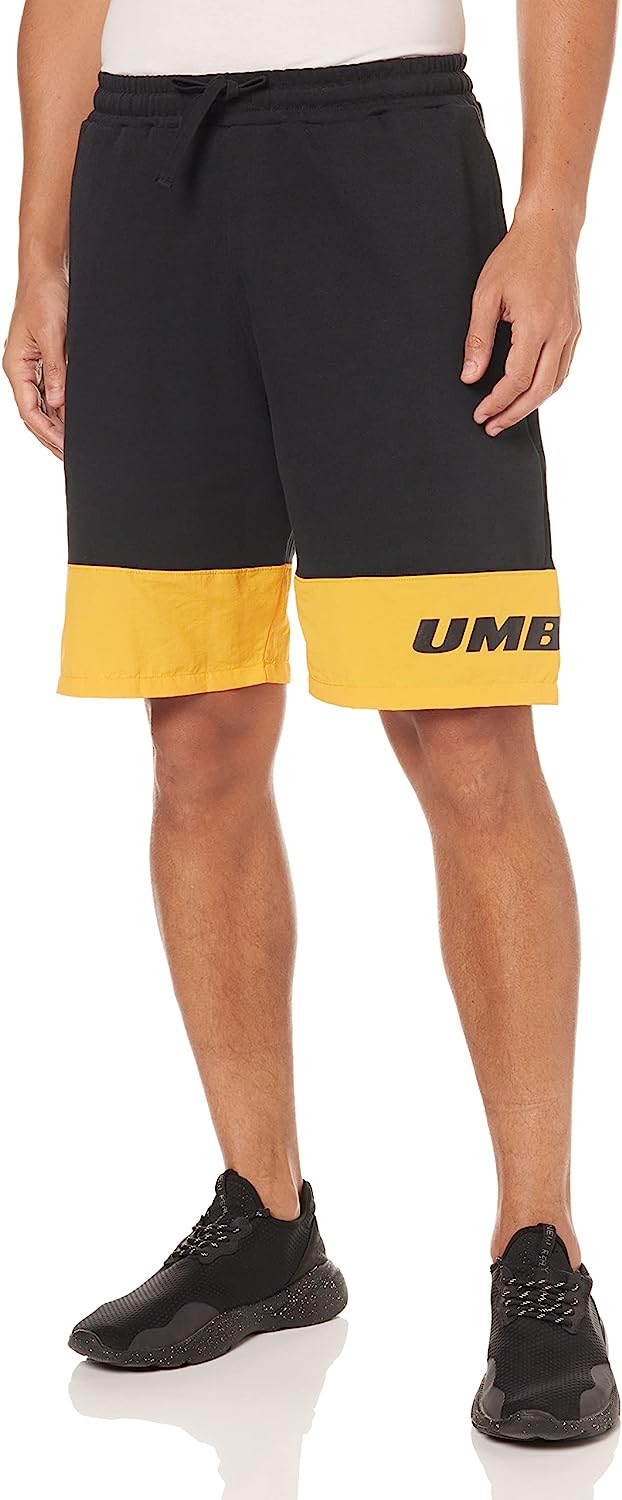 Umbro شورت رياضي رجالي للتمرين - أسود/اصفر - 66050U