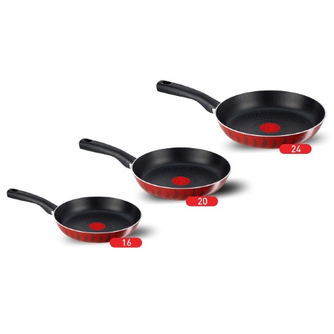Tefal طقم طاسات قلي تيمبو - 3 قطع - أحمر