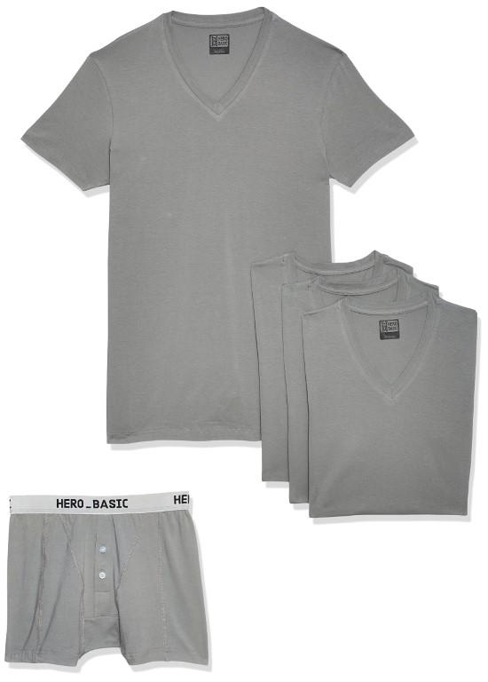 Hero Basic طقم فانلات مع بوكسر رجالي - 5 قطع - رمادي
