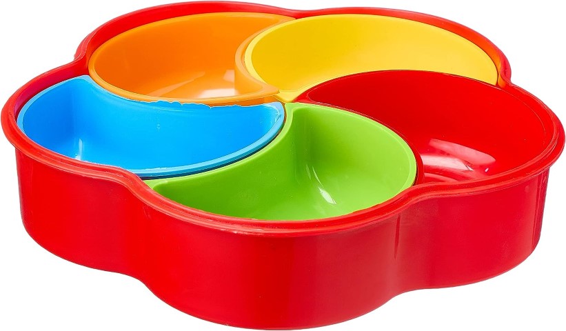 BB طبق تسالي بلاستيك شكل وردة 5 اجزاء - الوان متعددة - (28 * 6cm)