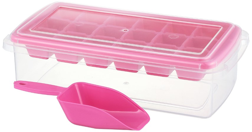 Bager طقم قالب ثلج مع حافظه وجاروف بلاستيك - بينك