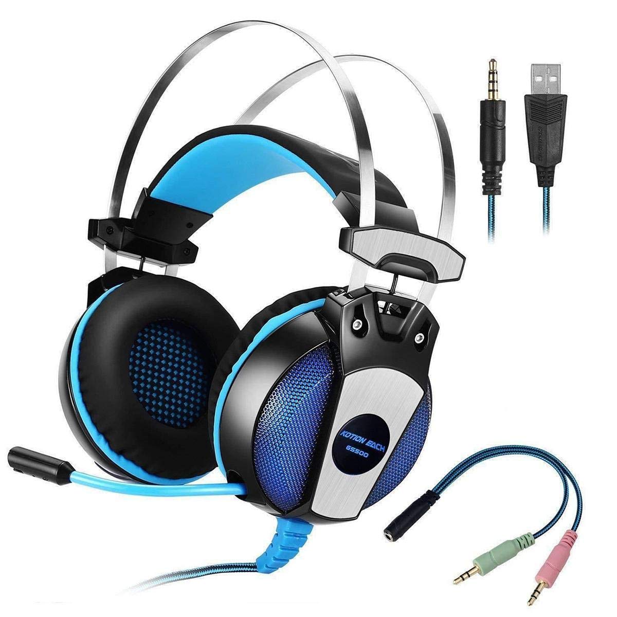 Kotion Each سماعة بسلك فوق الاذن - ازرق -gs500