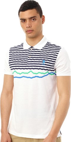 US Polo Assn تيشرت بولو كم قصير رجالي - أبيض