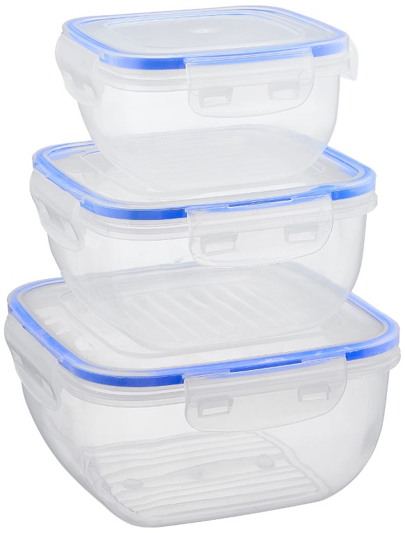 Bager طقم علب بلاستيك - 3 قطع - أزرق/شفاف