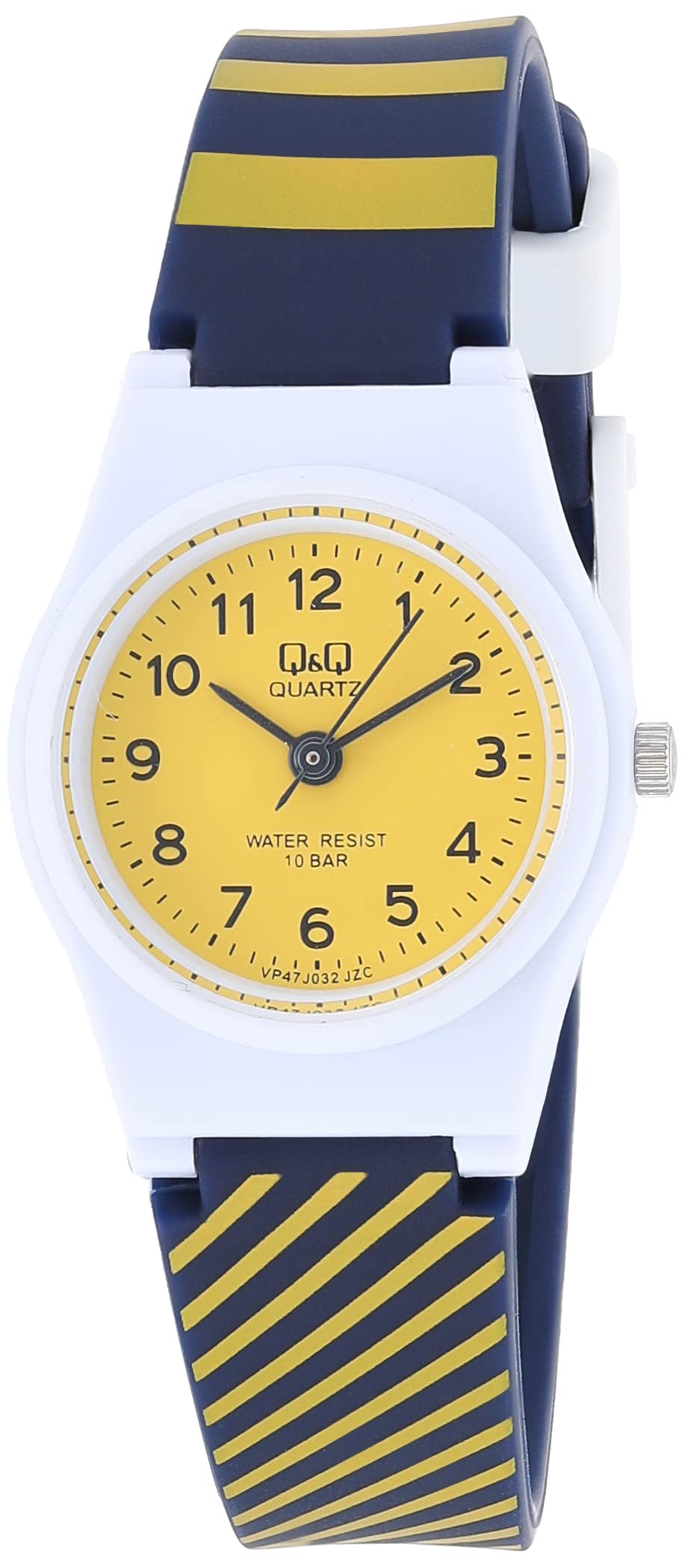 Q&Q ساعة للجنسين - 24 ملم - أزرق/أصفر VP47J032Y