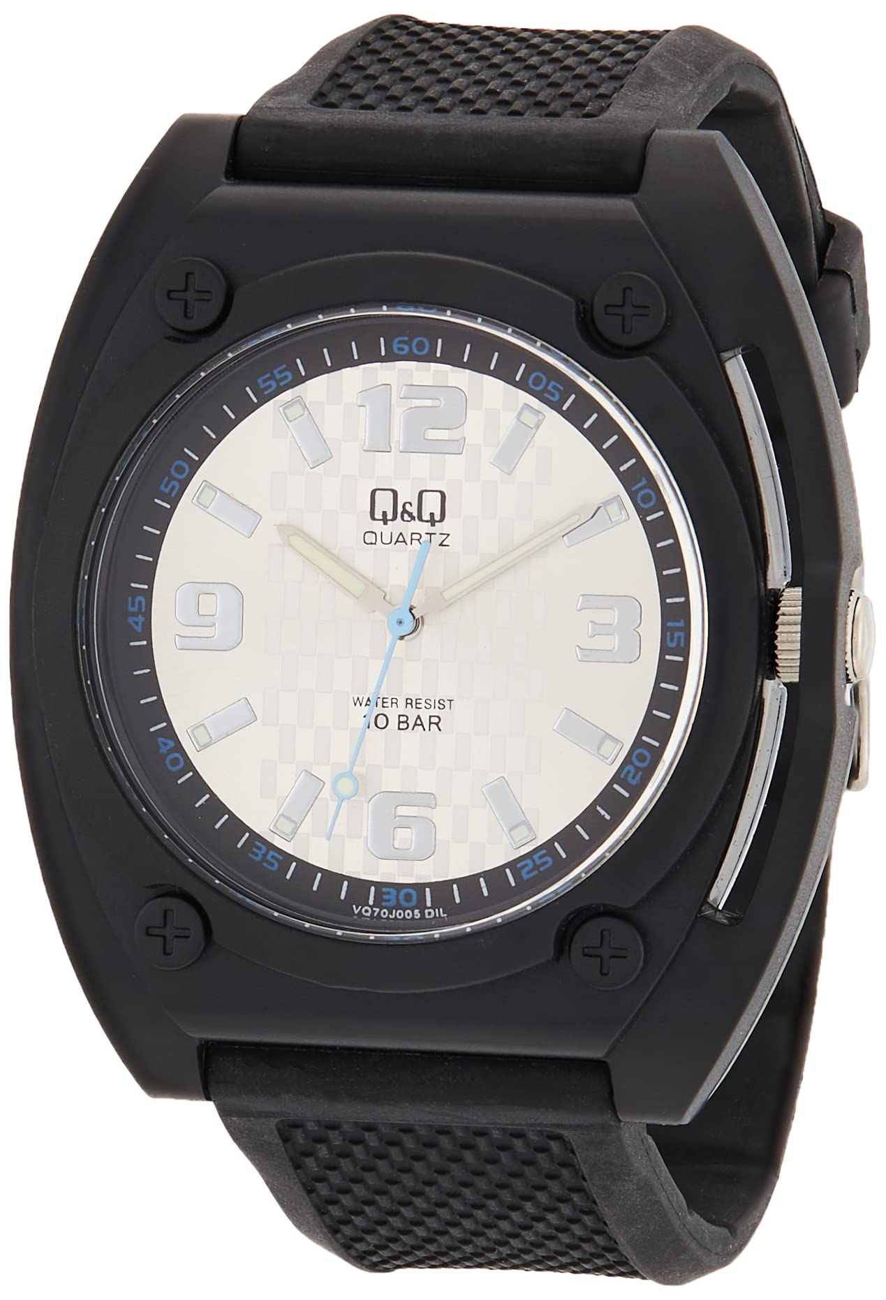 Q&Q ساعة كاجوال رجالي - أسود/فضي VQ70J005Y
