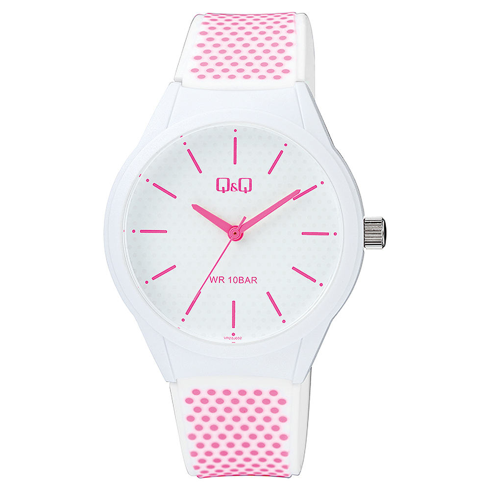 Q&Q ساعة للجنسين - 40 ملم - أبيض/بينك VR28J032Y
