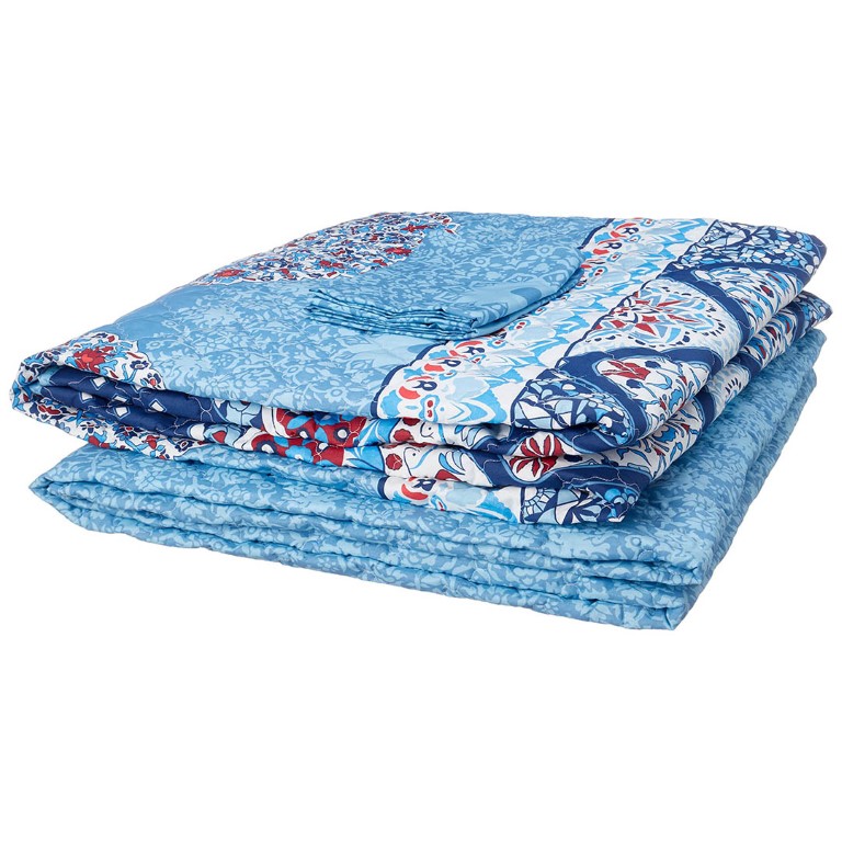 Al Maamoun طقم لحاف - 3 قطع - أزرق/أبيض