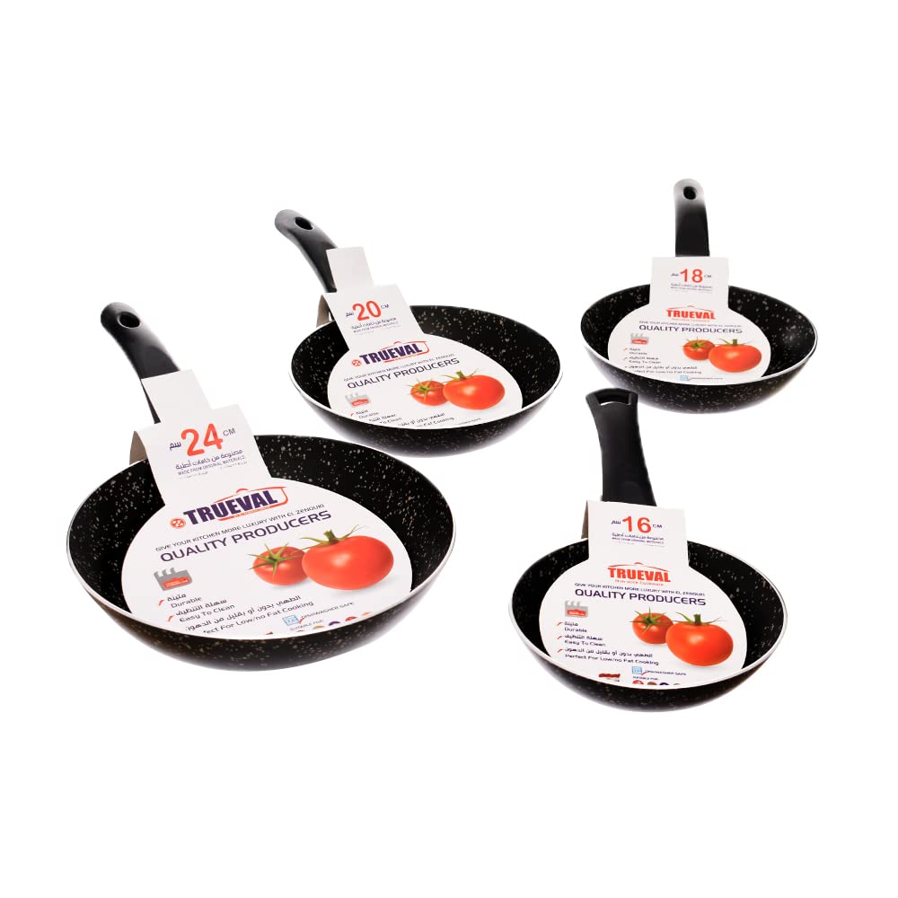 Trueval طقم طاسات قلي - 4 قطع - أسود