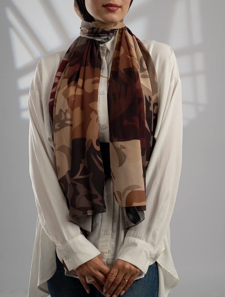 Glitter طرحه شيفون مطبوعه - بني