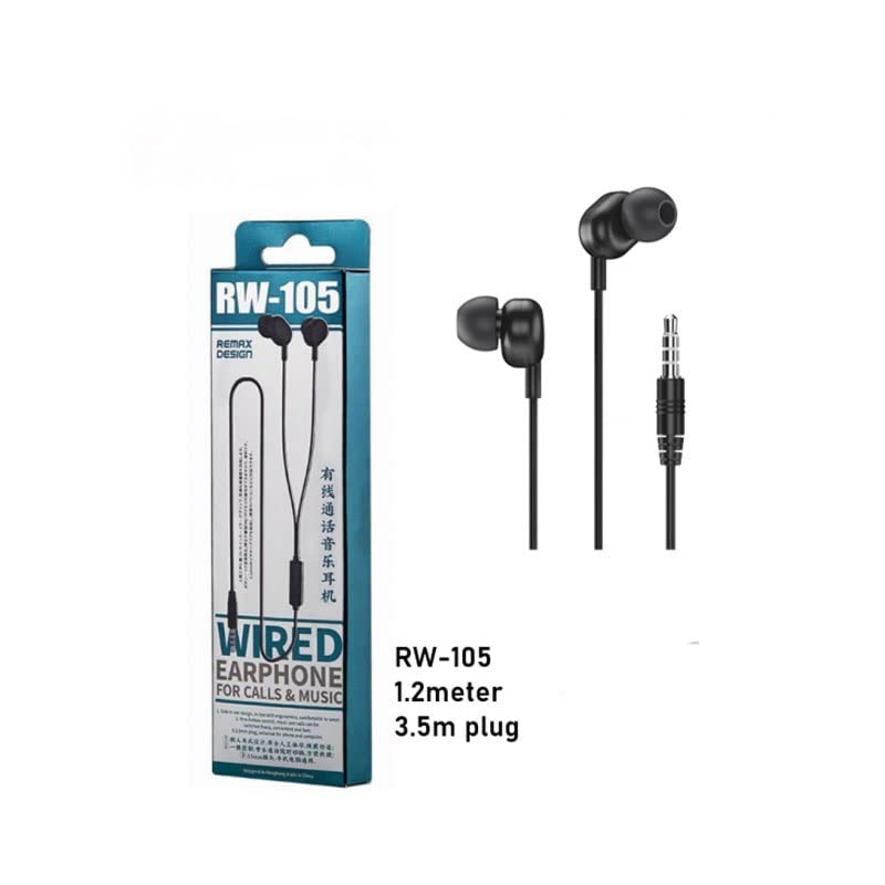 Remax سماعة أذن سلكيه بميكروفون - أسود - ‎ RW-105