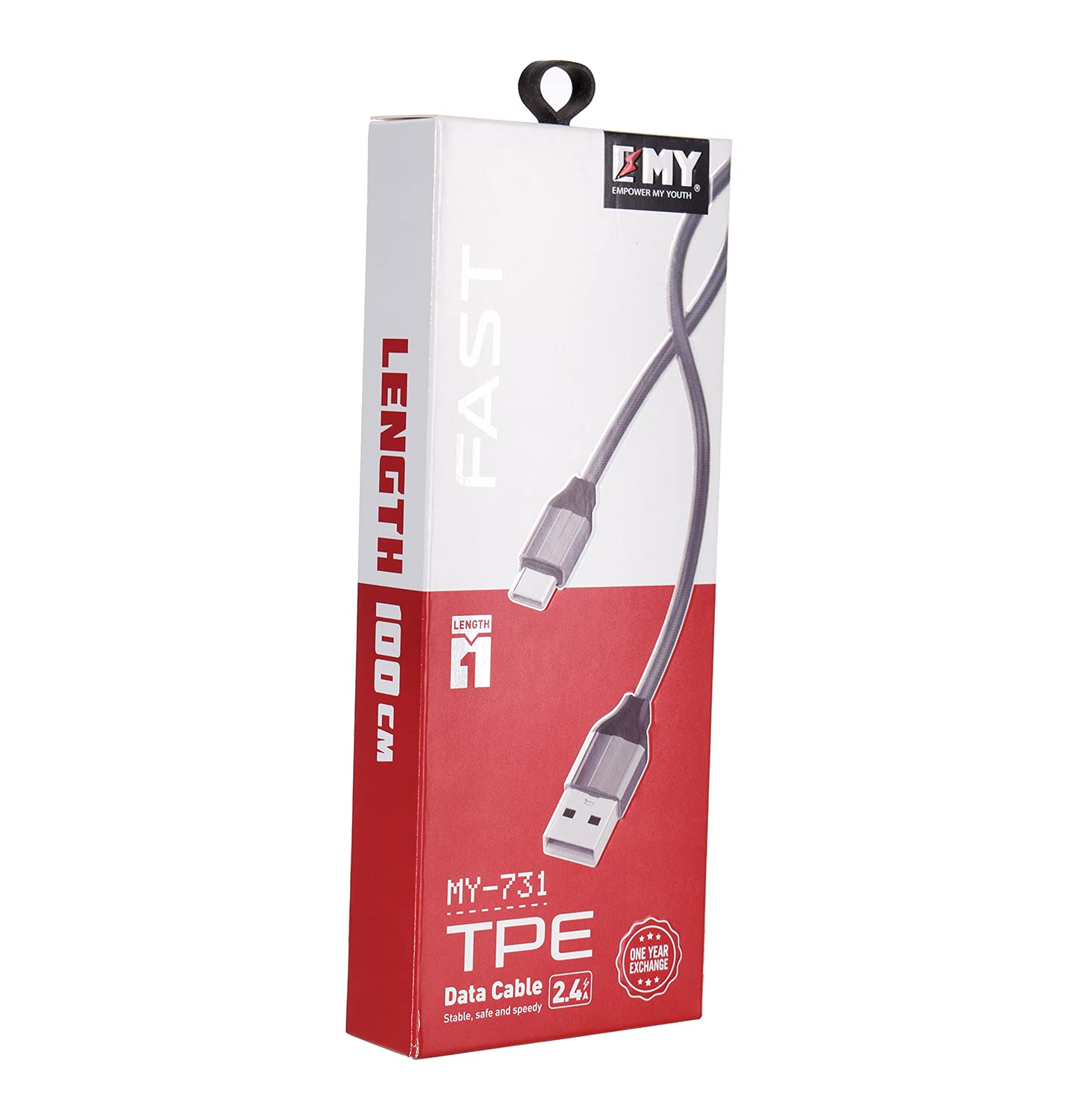 EMY كابل شحن ونقل بيانات Type c - اسود/رمادي - MY-731