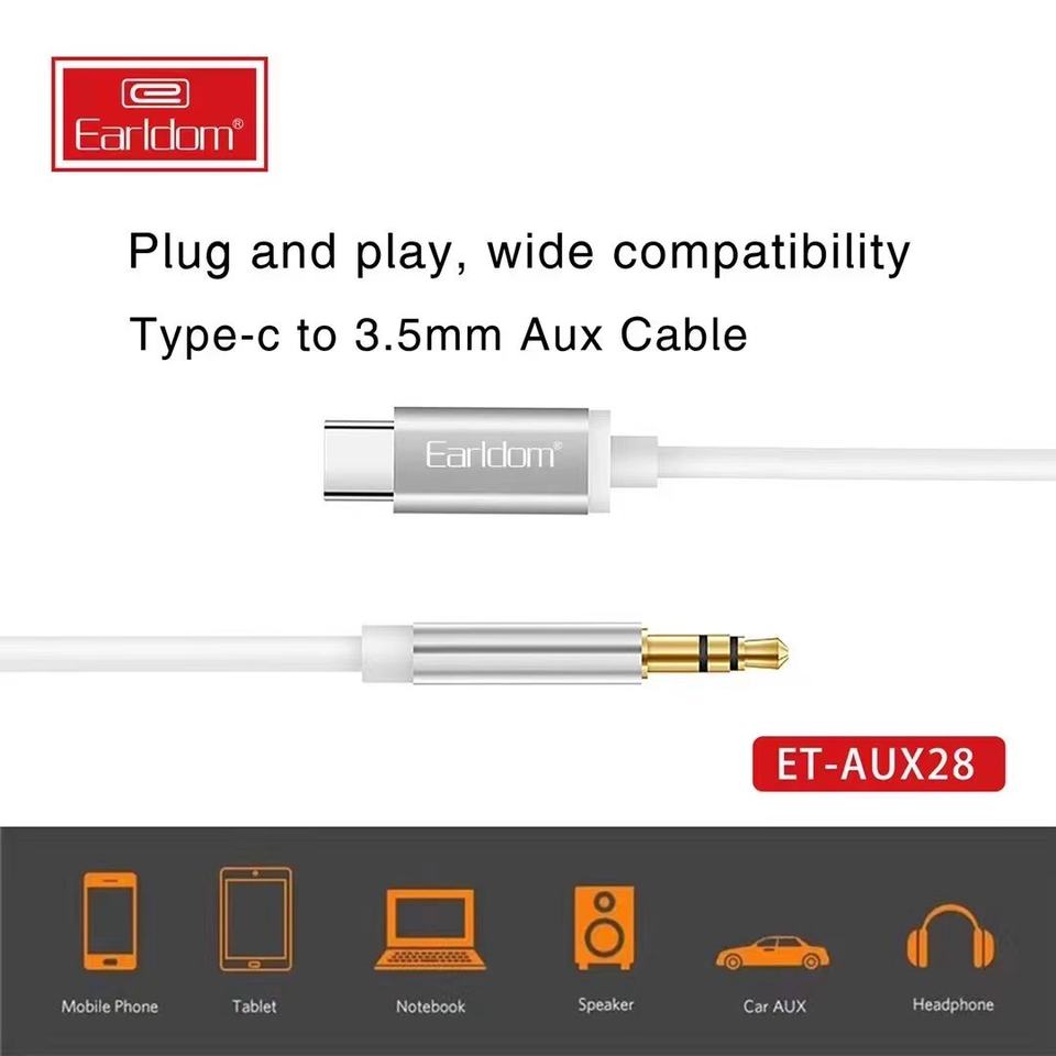 Earldom كابل Aux بمخرج Type c - ابيض - AUX28