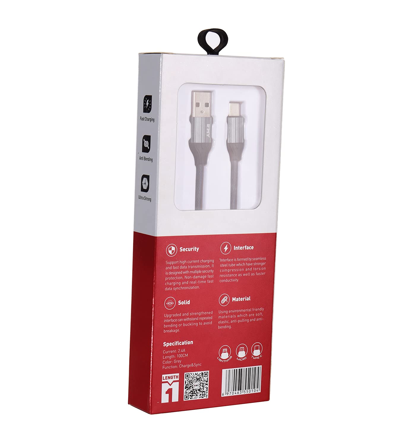 EMY كابل شحن ونقل بيانات Type c - اسود/رمادي - MY-731