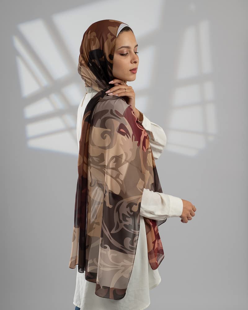 Glitter طرحه شيفون مطبوعه - بني