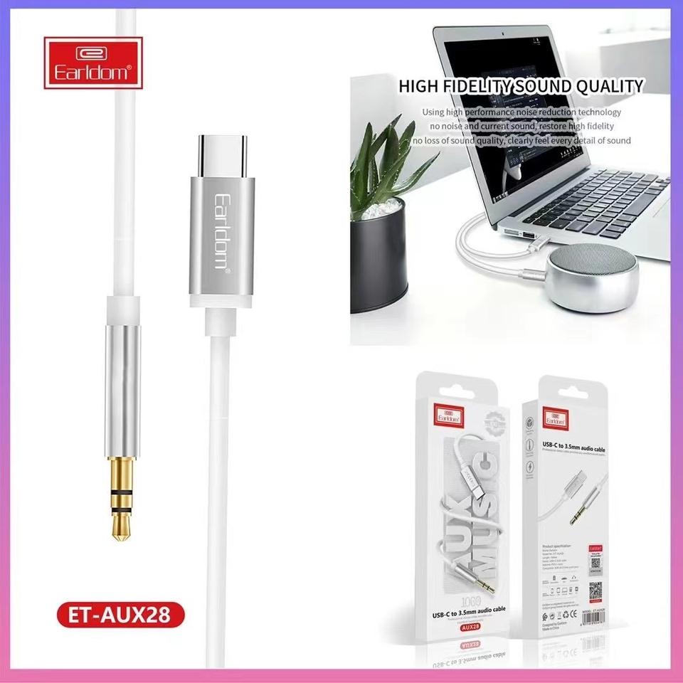 Earldom كابل Aux بمخرج Type c - ابيض - AUX28